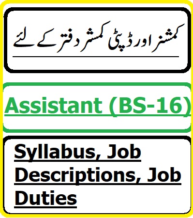 Assistant BS-16 Test Syllabus, Jobs Description, JDs