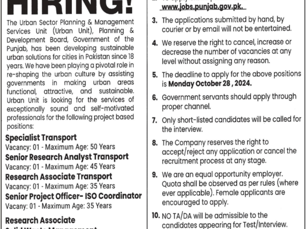 The Urban Unit, Lahore Jobs 2024